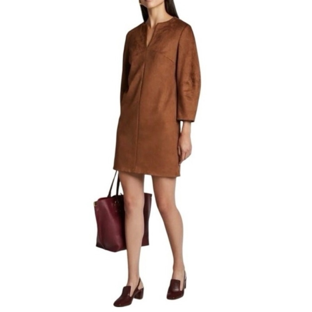 TIBI Vegan Suede Shift Mini Dress‎ Brown Retro 70s Inspired Relaxed Fit Chic 8